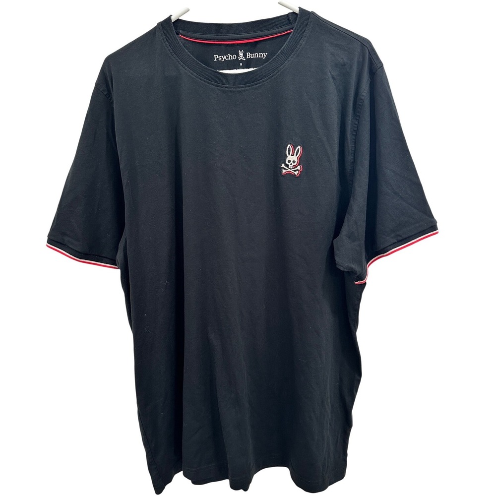 Psycho Bunny Mens Black Pima Cotton Short Sleeve T-Shirt Size 9 Logo Tee